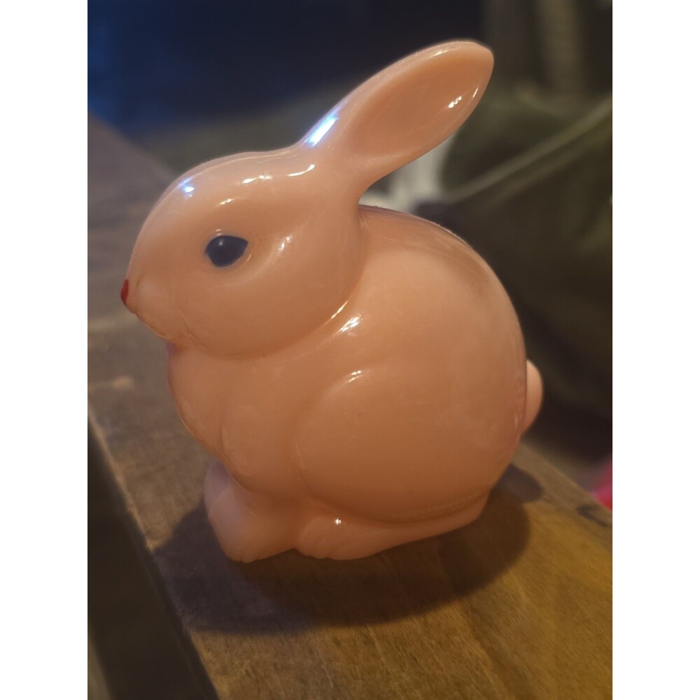 Vintage Easter 1950s Knickerbocker Plastic Pink Bunny Rabbit Made In USA Signed